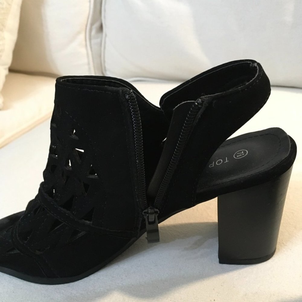 Top Moda Black Block Heel Peep Toe size 7.5 - Picture 3 of 5